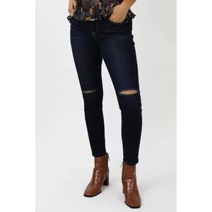 DEAR JOHN GISELE High Waisted Skinny Jeans Dark Wash Distressed Knee Size 31
